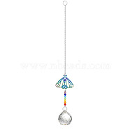 Metal Animal Hanging Ornaments, Teardrop & Rainbow Color Glass Suncatchers for Home Outdoor Decoration, Insects, 345x65mm(PW-WG55138-03)