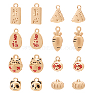 16Pcs 8 Style Alloy Charms, Panda & Cheese & Pumpkin, Matte Gold Color, 10.5~18x7.5~10.5x1~10mm, Hole: 1.6~1.8mm, 2pcs/style(FIND-NB0003-62)