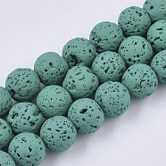 Spray Painted Natural Lava Rock Beads Strands, Round, Dark Cyan, 8~9mm, Hole: 0.7mm, about 47~48pcs/Strand, 15.75 inch(40cm)(G-N0324-C-03)