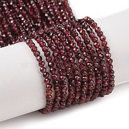 Natural Garnet Beads Strands, Faceted, Round, 2~2.5mm, Hole: 0.5mm, about 180~200pcs/strand, 14.5~16.1 inch(37~41cm)(G-F619-17A-2mm)