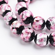 Handmade Silver Foil Glass Round Beads, Pearl Pink, 14x13mm, Hole: 1mm(FOIL-I002-01)