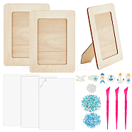 DIY Ocean Theme Photo Frame Making Kit, Including Natural Wood Picture Frame, Anchor & Fishbone & Sea Mew Opaque Resin Cabochons, Sponge EVA Sheet Foam Paper Sets, Blue, 194x143mm, Inner Diameter: 140x90mm(DIY-OC0010-13)