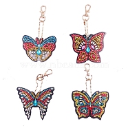 DIY Butterfly Keychain Diamond Painting Kits, including Acrylic Board, Alloy Clasps, Resin Rhinestones, Diamond Sticky Pen, Tray Plate & Glue Clay, Colorful, Butterfly: 60~70x50~60mm, 4pcs/set(DIAM-PW0001-157)