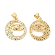 Brass Micro Pave Clear Cubic Zirconia Pendants, Moon with Eye Charms, Real 16K Gold Plated, 20.5x18x2.5mm, Hole: 4.5x3.5mm(ZIRC-L103-026G)