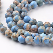 Natural Imperial Jasper Beads Strands, Round, Dyed, Cornflower Blue, 10mm, Hole: 1mm, about 38pcs/strand, 15 inch(G-I122-10mm-13)
