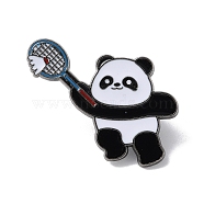 Sports Theme Panda Enamel Pins, Gunmetal Alloy Brooch for Backpack Clothes, Badminton, 31x30mm(JEWB-P026-A12)