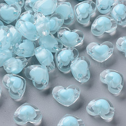 Transparent Acrylic Beads, Bead in Bead, Heart, Light Blue, 13x17x9.5mm, Hole: 2.5mm, about 420pcs/500g(TACR-S152-08A-10)