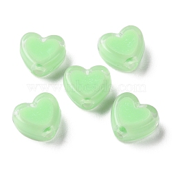 Heart Acrylic Beads, Bead in Bead, Light Green, 7x8x4mm, Hole: 1.8mm, about 2777pcs/500g(TACR-C001-01B)