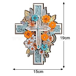 Religion Cross & Flower DIY Diamond Painting Pendant Decoration Kit, Including Resin Rhinestones Bag, Diamond Sticky Pen, Tray Plate and Glue Clay, Orange, 190x150mm(PW-WG78154-01)