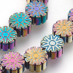 Electroplated Non-magnetic Synthetic Hematite Bead Strand, Flower, Multi-color Plated, 6.5x3mm, Hole: 1mm, about 61pcs/strand, 15.7 inch(40cm)(G-E498-04F)