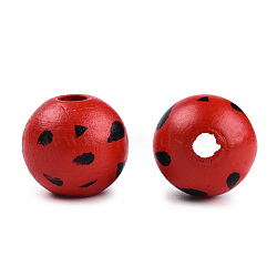 Spray Painted Wood Beads, Printed Beads, Round, Red, 15~16x14~15mm, Hole: 3~4mm(WOOD-N015-01-11)