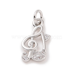 Brass Micro Pave Cubic Zirconia Charms, with Jump Ring, Music Note Charm, Platinum, 14x8.5x2mm, Hole: 2.8mm(KK-C012-17P)