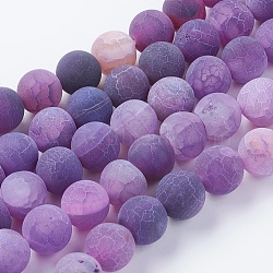 Natural Weathered Agate Beads Strands, Dyed, Frosted, Round, Dark Violet, 10mm, Hole: 1mm, about 38pcs/strand, 15.35 inch(X-G-G589-10mm-06)