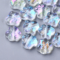 Transparent Glass Beads, AB Color Plated, Dog Paw Prints, Clear AB, 11x12x4.5mm, Hole: 1mm(X-GGLA-S054-008C-01)
