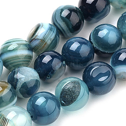 Natural Striped Agate/Banded Agate Beads Strands, Dyed, Round, Sky Blue, 8mm, Hole: 1mm, about 47pcs/strand, 14.96 inch(38cm)(X-G-S259-04C-8mm)