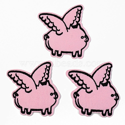 Computerized Embroidery Cloth Iron on/Sew on Patches, Appliques, Costume Accessories, Flying Pig, Pink, 68x67x1mm(DIY-S040-006)