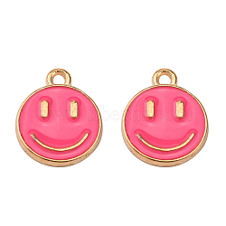 Alloy Enamel Charms, Cadmium Free & Lead Free, Smiling Face, Light Gold, Hot Pink, 14.5x12x1.5mm, Hole: 1.5mm(ENAM-S121-165E-RS)
