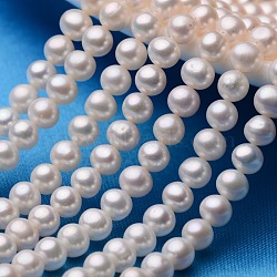 Natural Cultured Freshwater Pearl Beads Strands, Round, Creamy White, 6~6.5mm, Hole: 0.8mm, about 59~60pcs/strand, 14.17 inch(36cm)(PEAR-E009-6-6.5mm-A)