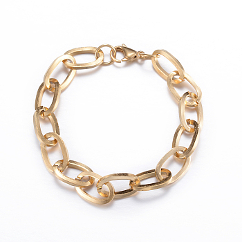 304 Stainless Steel Cable Chain Bracelets, with Lobster Claw Clasps, Golden, 8-1/4 inch(215mm), 11mm
