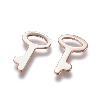 201 Stainless Steel Charms, Key, Rose Gold, 14x9x0.8mm, Hole: 2.5x6mm