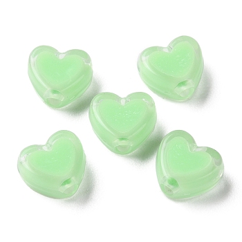 Heart Acrylic Beads, Bead in Bead, Light Green, 7x8x4mm, Hole: 1.8mm, about 2777pcs/500g