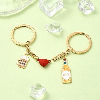 Alloy Enamel Keychain, with Iron Findings and Magnetic Clasps, Drink, Dark Red, 6.7~7.8cm, 2pcs/set