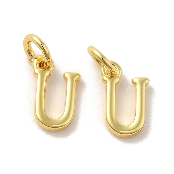Brass Pendants, with Jump Ring, Letter U, 10.5x6x1.5mm, Ring: 5x1mm, inner diameter: 3mm