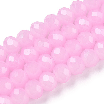 Baking Painted Imitation Jade Glass Bead Strands, Faceted Rondelle, Pearl Pink, 4x3mm, Hole: 1mm, about 113~115pcs/strand, 41~42cm