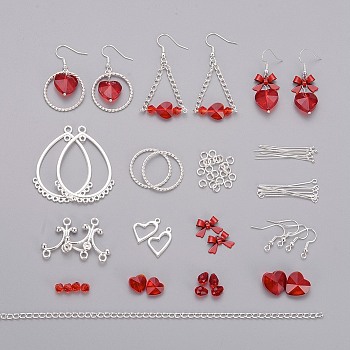 Valentine's Day DIY Earrings Making, with Glass Beads, Alloy Linking Rings & Chandelier Components, Brass Earring Hooks & Eye Pin & Opean Jump Rings, Iron Chains, Alloy & Brass Pendants, Red, 19x17x0.5mm, Hole: 2mm