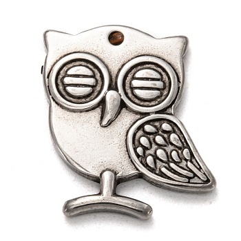 304 Stainless Steel Pendants, Owl, Antique Silver, 25x22.5x3.5mm, Hole: 1.5mm