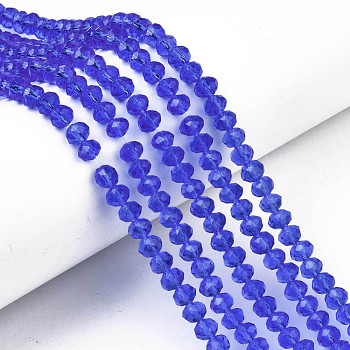 Glass Beads Strands, Faceted, Rondelle, Royal Blue, 6x5mm, Hole: 1mm, about 85~88pcs/strand, 16.1~16.5 inch(41~42cm)