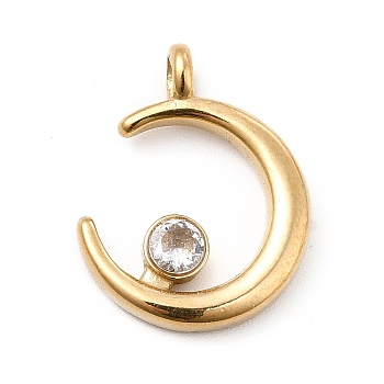 Rhinestone Pendants, Ion Plating(IP) 304 Stainless Steel Finding, Moon, Golden, 19.5x15x2.5mm, Hole: 2mm