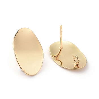 Brass Ear Stud Components, Oval, Real 18K Gold Plated, 18x11.5mm, Hole: 2mm, Pin: 0.7mm