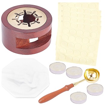 CRASPIRE DIY Stamp Making Kits, Including Wooden Sealing Wax Melting Furnace, Porcelain Cup Coasters, Brass Wax Sticks Melting Spoon, Candle and Gift Tag Labels Self-Adhesive Present Stickers, Mixed Color, 7pcs/set
