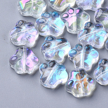 Transparent Glass Beads, AB Color Plated, Dog Paw Prints, Clear AB, 11x12x4.5mm, Hole: 1mm