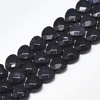 Synthetic Blue Goldstone Beads Strands, Faceted, Heart, 10x10x5mm, Hole: 1.2mm, about 20pcs/strand, 7.4 inch