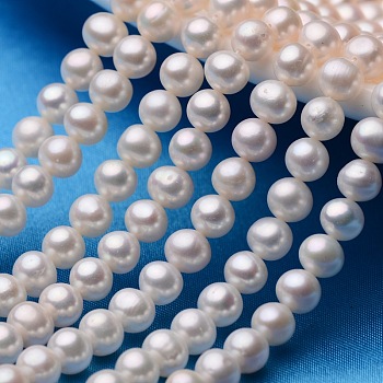 Natural Cultured Freshwater Pearl Beads Strands, Round, Creamy White, 6~6.5mm, Hole: 0.8mm, about 59~60pcs/strand, 14.17 inch(36cm)