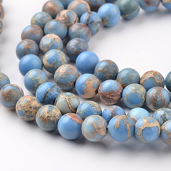 Natural Imperial Jasper Beads Strands, Round, Dyed, Cornflower Blue, 10mm, Hole: 1mm, about 38pcs/strand, 15 inch