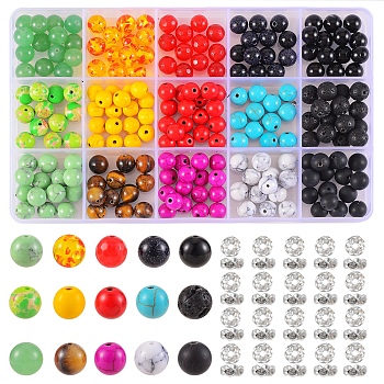 Natural & Synthetic Mixed Stone Beads Kit for DIY Jewelry Making Finding Kit, Including Iron RhinestoneBeads, Natural & Synthetic Gemstone Beads, Resin Imitation Amber Beads, Mixed Color, Beads: 275pcs/box