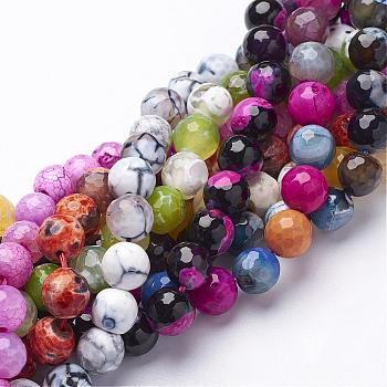 Natural Fire Crackle Agate Beads Strands, Dyed, Faceted, Round, Mixed Color, 10mm, Hole: 1mm