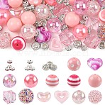 112Pcs DIY Beads Making Kit, Including Resin Rhinestone Graduated Beads, Resin Beads, Acrylic Beads, Brass Grade A Rhinestone Spacer Beads, Polymer Clay Rhinestone Beads for Bubblegum Jewelry, Pink, 8~22mm, Hole: 1~5mm(DIY-FS0010-43)
