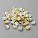 Opaque Acrylic Pendants, Gold Stamping Edge Leaf Charms, Aqua, 17x15x4mm, Hole: 1.5mm(RESI-TAC0020-04F)