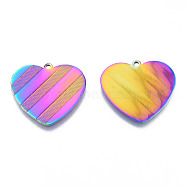 Ion Plating(IP) 304 Stainless Steel Pendants, Heart, Rainbow Color, 24.5x27x1mm, Hole: 1.6mm(STAS-N098-197M)
