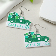 Saint Patrick's Day Lucky Clover Dangle Earrings, Platinum, Car, 48x43mm(YB6774-2)