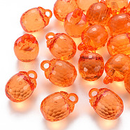 Autumn Theme Transparent Acrylic Pendants, Faceted, 3D Persimmon, Coral, 27.5x19.5mm, Hole: 4mm, about 95pcs/500g(TACR-T024-04B-921)