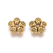 Tibetan Style Alloy Spacer Beads, Flower, Antique Golden, Lead Free & Cadmium Free, 7x7x2mm, Hole: 1mm(X-GLF10889Y)