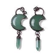 Natural Green Aventurine Crescent Moon Big Pendants, Faceted Bullet Gems Charms with Red Copper Plated Brass Findings, 95x32x9mm, Hole: 6mm(G-B073-04R-01)