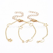 Star & Moon Bracelet Makings, with Brass Curb Chains, 304 Stainless Steel Lobster Claw Clasps & Jump Rings, Golden, 5-7/8 inch(15cm), Hole: 2.5mm(AJEW-JB00971)