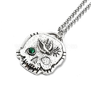Skull Rhinestone Pendant Necklaces with Rolo Chains, Alloy Jewelry for Men Women, Bird, 27.17 inch(69cm)(NJEW-F309-03)