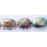 Natural Abalone Shell/Paua Shell Beads, Flat Oval, Colorful, 24~32x14~19x4mm, about 15~16pcs/strand, 15.5 inch(SSHEL-E379-1)